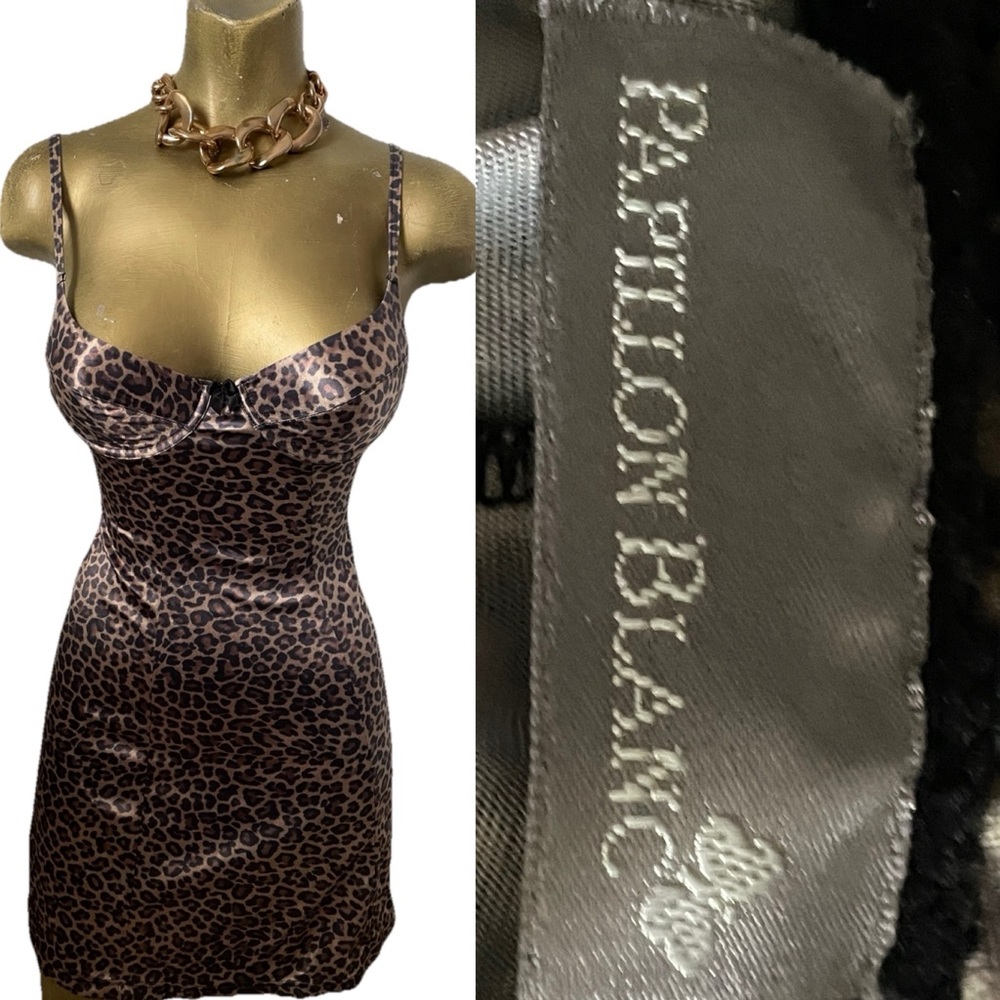 PAPILLON BLANC Chic LEOPARD Print Stretch Satin CHEMISE Size Small